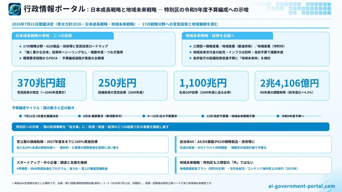 政府】日本成長戦略・地域未来戦略:特別区への示唆（令和8年7月21日